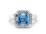 White gold Fancy Blue Asscher  Halo Diamond Ring with Cathedral Band and Four-Prong Setting_46