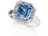 White gold Fancy Blue Asscher  Halo Diamond Ring with Cathedral Band and Four-Prong Setting_47