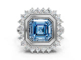 White gold Fancy Blue Asscher  Halo Diamond Ring with Milgrain Edge and Round Prong Setting_90
