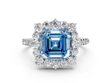 White gold Fancy Blue Asscher  Halo Diamond Ring with Pavé Band and Prong Setting_17