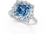 White gold Fancy Blue Asscher  Halo Diamond Ring with Pavé Band and Prong Setting_18