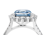 White gold Fancy Blue Asscher  Halo Diamond Ring with Pavé Band and Prong Setting_20