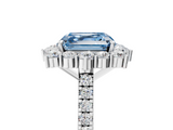 White gold Fancy Blue Asscher  Halo Diamond Ring with Pavé Band and Prong Setting_22