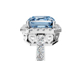 White gold Fancy Blue Asscher  Halo Diamond Solitaire with Pavé Band and Four-Prong Setting_85