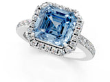 White gold Fancy Blue Asscher  Halo Diamond Solitaire with Pavé Band and Four-Prong Setting_87