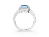 White gold Fancy Blue Asscher  Halo Diamond Solitaire with Pavé Band and Four-Prong Setting_89