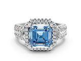 White gold Fancy Blue Asscher  Halo Diamond Split Shank Engagement Ring with Prong Setting_105