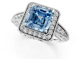 White gold Fancy Blue Asscher  Halo Diamond Split Shank Ring with Milgrain Detail_29