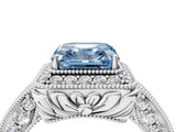 White gold Fancy Blue Asscher  Halo Diamond Split Shank Ring with Milgrain Detail_33