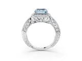 White gold Fancy Blue Asscher  Halo Diamond Split Shank Ring with Milgrain Detail_33
