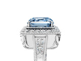 White gold Fancy Blue Asscher  Halo Diamond Split Shank Ring with Milgrain Detail_35
