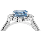 White gold Fancy Blue Asscher  Halo Milgrain Pave Diamond Ring with Four-Prong Setting 5