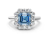 White gold Fancy Blue Asscher  Halo Milgrain Solitaire with Bezel Set Side Stones and Pave Band_32
