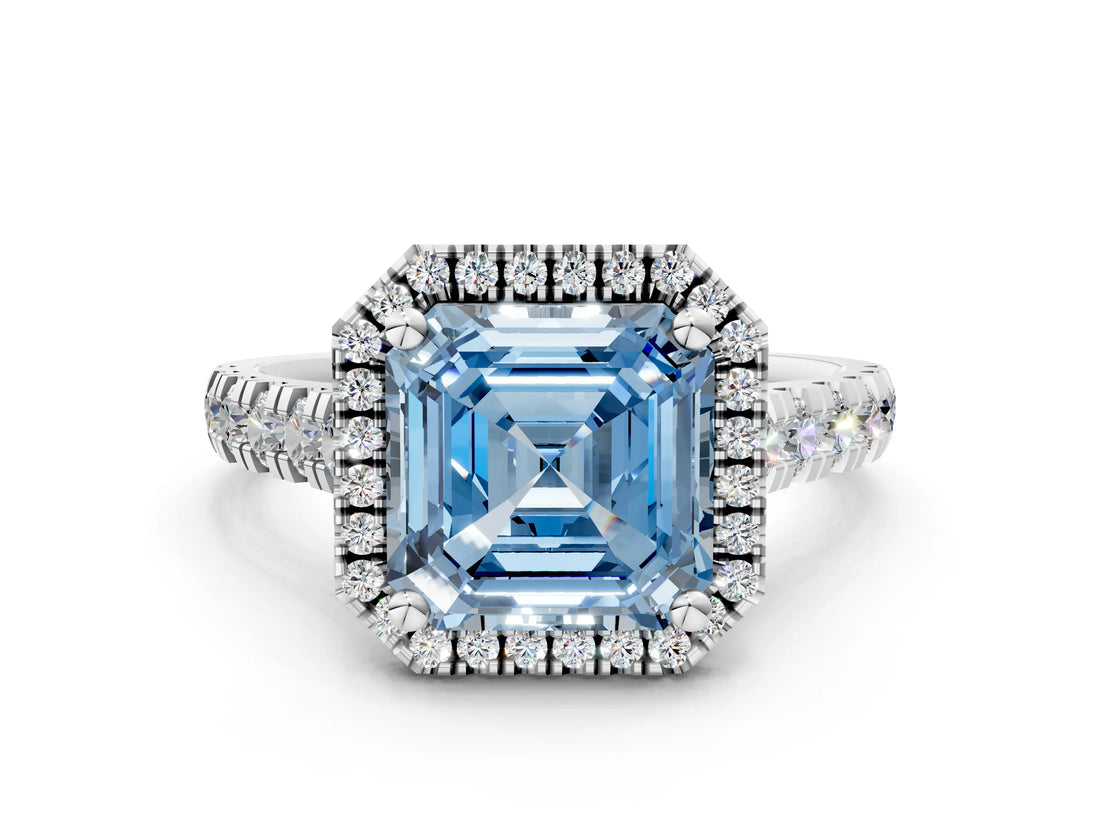 White gold Fancy Blue Asscher  Halo Pavé Diamond Engagement Ring with Four-Prong Setting_25