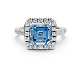 White gold Fancy Blue Asscher  Halo Pavé Diamond Engagement Ring with Four-Prong Setting_3