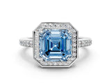 White gold Fancy Blue Asscher  Halo Pave Band Solitaire Ring with Prong Setting_46
