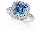 White gold Fancy Blue Asscher  Halo Pave Band Solitaire Ring with Prong Setting_48
