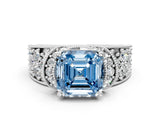 White gold Fancy Blue Asscher  Halo Pave Diamond Engagement Ring with Milgrain Detailing_46
