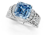 White gold Fancy Blue Asscher  Halo Pave Diamond Engagement Ring with Milgrain Detailing_46