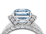White gold Fancy Blue Asscher  Halo Pave Diamond Engagement Ring with Milgrain Detailing_50