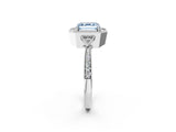 White gold Fancy Blue Asscher  Halo Round Diamond Milgrain Pave Engagement Ring_5