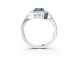White gold Fancy Blue Asscher  Halo Round Diamond Milgrain Pave Engagement Ring_6