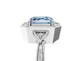 White gold Fancy Blue Asscher  Halo Round Diamond Milgrain Pave Engagement Ring_8