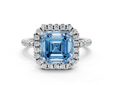 White gold Fancy Blue Asscher  Halo Round Diamond Pavé Band Four-Prong Ring_3
