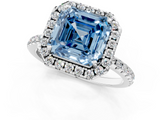 White gold Fancy Blue Asscher  Halo Round Diamond Pavé Band Four-Prong Ring_4