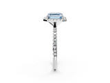 White gold Fancy Blue Asscher  Halo Round Diamond Pavé Band Four-Prong Ring_5