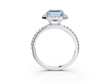 White gold Fancy Blue Asscher  Halo Round Diamond Pavé Band Four-Prong Ring_6