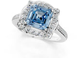 White gold Fancy Blue Asscher  Halo Round Diamond Pave Band with Four-Prong Setting_82