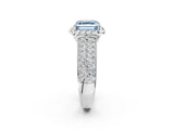 White gold Fancy Blue Asscher  Halo Round Diamond Pave Band with Prong Setting_26