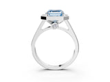White gold Fancy Blue Asscher  Halo Solitaire Diamond Ring with Pave Band and Bezel Setting_48