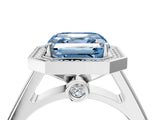 White gold Fancy Blue Asscher  Halo Solitaire Diamond Ring with Pave Band and Bezel Setting_49