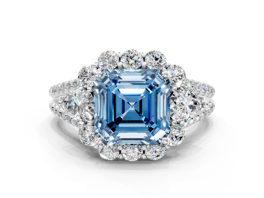 White gold Fancy Blue Asscher  Halo Split Shank Diamond Engagement Ring with Prong Setting_22