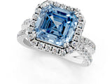 White gold Fancy Blue Asscher  Halo Split Shank Diamond Ring with Pavé Setting_56