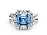 White gold Fancy Blue Asscher  Halo Split Shank Diamond Ring with Pavé Setting_60