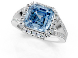 White gold Fancy Blue Asscher  Halo Split Shank Diamond Ring with Prong Setting_1