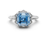 White gold Fancy Blue Asscher  Halo Split Shank Pave Diamond Ring with Petal Prong Setting_31