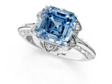 White gold Fancy Blue Asscher  Halo Split Shank Pave Diamond Ring with Petal Prong Setting_32