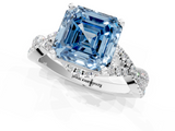 White gold Fancy Blue Asscher  Halo Twist Band Solitaire Prong Setting Ring_1