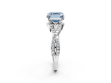 White gold Fancy Blue Asscher  Halo Twist Band Solitaire Prong Setting Ring_2