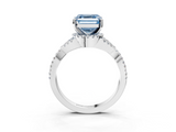 White gold Fancy Blue Asscher  Halo Twist Band Solitaire Prong Setting Ring_3