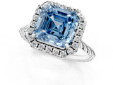 White gold Fancy Blue Asscher  Halo Twisted Band Four-Prong Diamond Ring_1