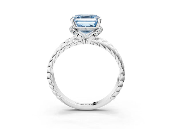 Platinum Asscher Cut Engagement Ring Setting for Fancy Blue Center with Rope Split Shank