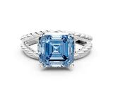 White gold Fancy Blue Asscher  Halo Twisted Band Four-Prong Ring_37