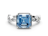 White gold Fancy Blue Asscher  Milgrain Marquise Diamond Twist Band Ring_57