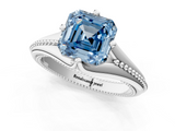 White gold Fancy Blue Asscher  Solitaire Beaded Band Six-Prong Setting_1