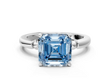 White gold Fancy Blue Asscher  Solitaire Beaded Band with Four-Prong Setting